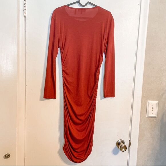 Theory Ruched Mini Dress Cider Red Fitted Bodycon S - Picture 9 of 10